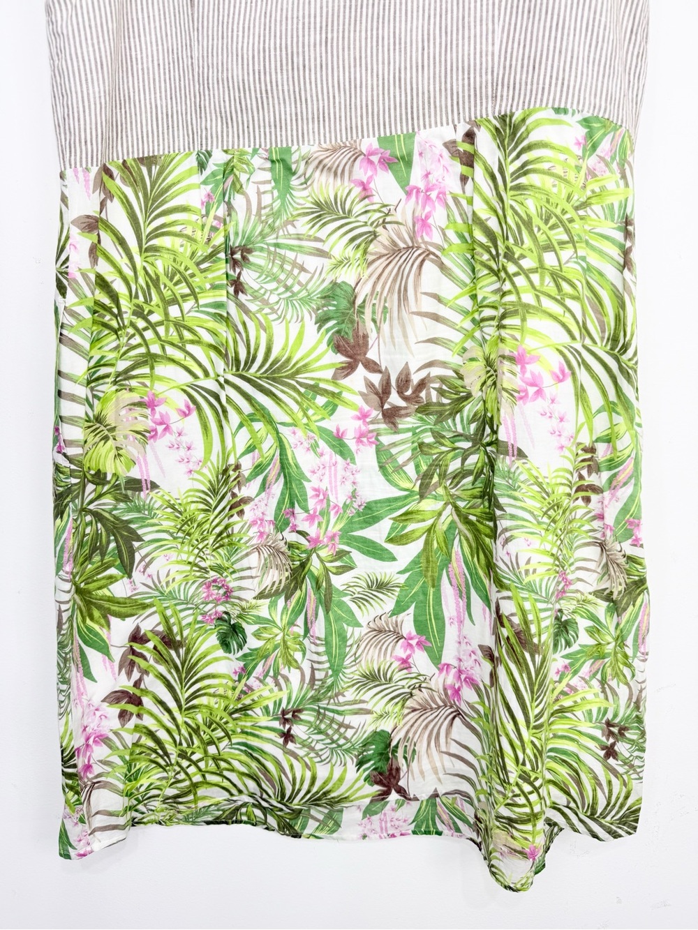 J Jill Linen Striped Bodice Tropical Print Cotton Skirt Midi Resort Summer Dress - Picture 8 of 15